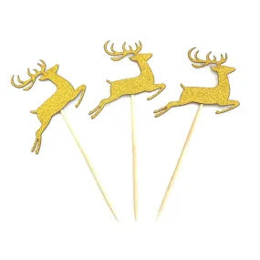 Gold Glitter "Reindeer", Pack of 10 Cupcake Toppers