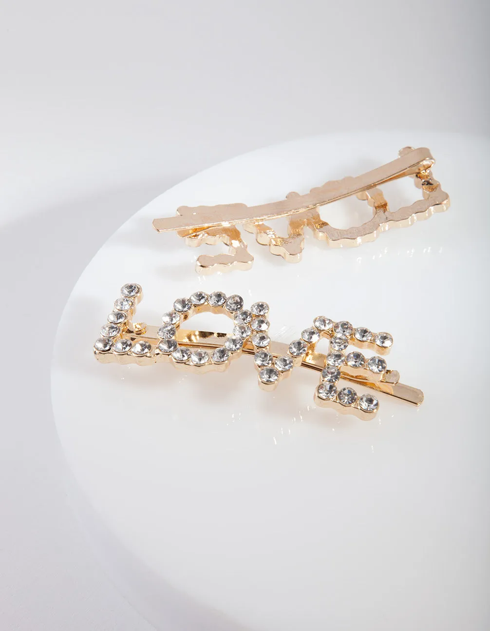 Gold Love Diamante Hair Clip Pack