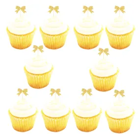 Gold Mini "Bows", Pack of 10 Cupcake Toppers