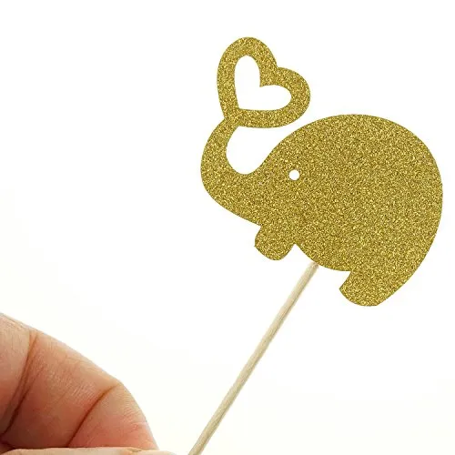 Gold Mini "Elephants", Pack of 10 Cupcake Toppers