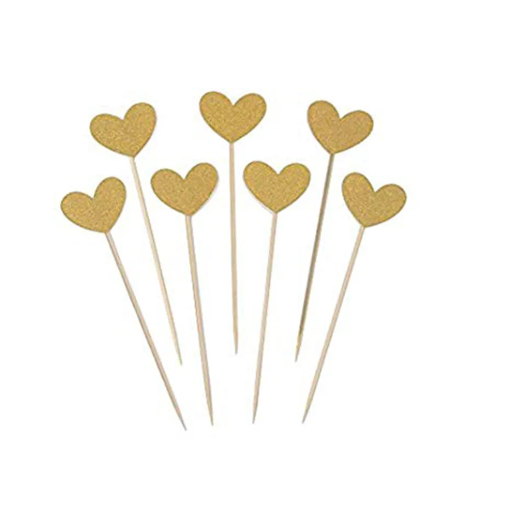 Gold Mini "Hearts", Pack of 10 Cupcake Toppers