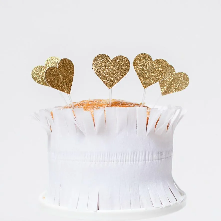 Gold Mini "Hearts", Pack of 10 Cupcake Toppers