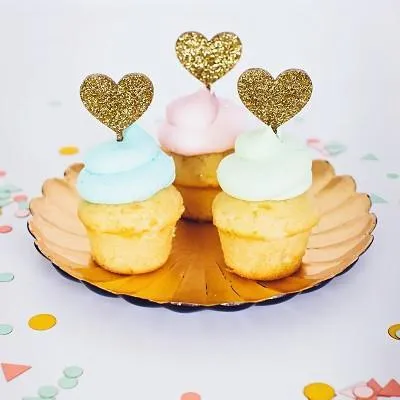 Gold Mini "Hearts", Pack of 10 Cupcake Toppers