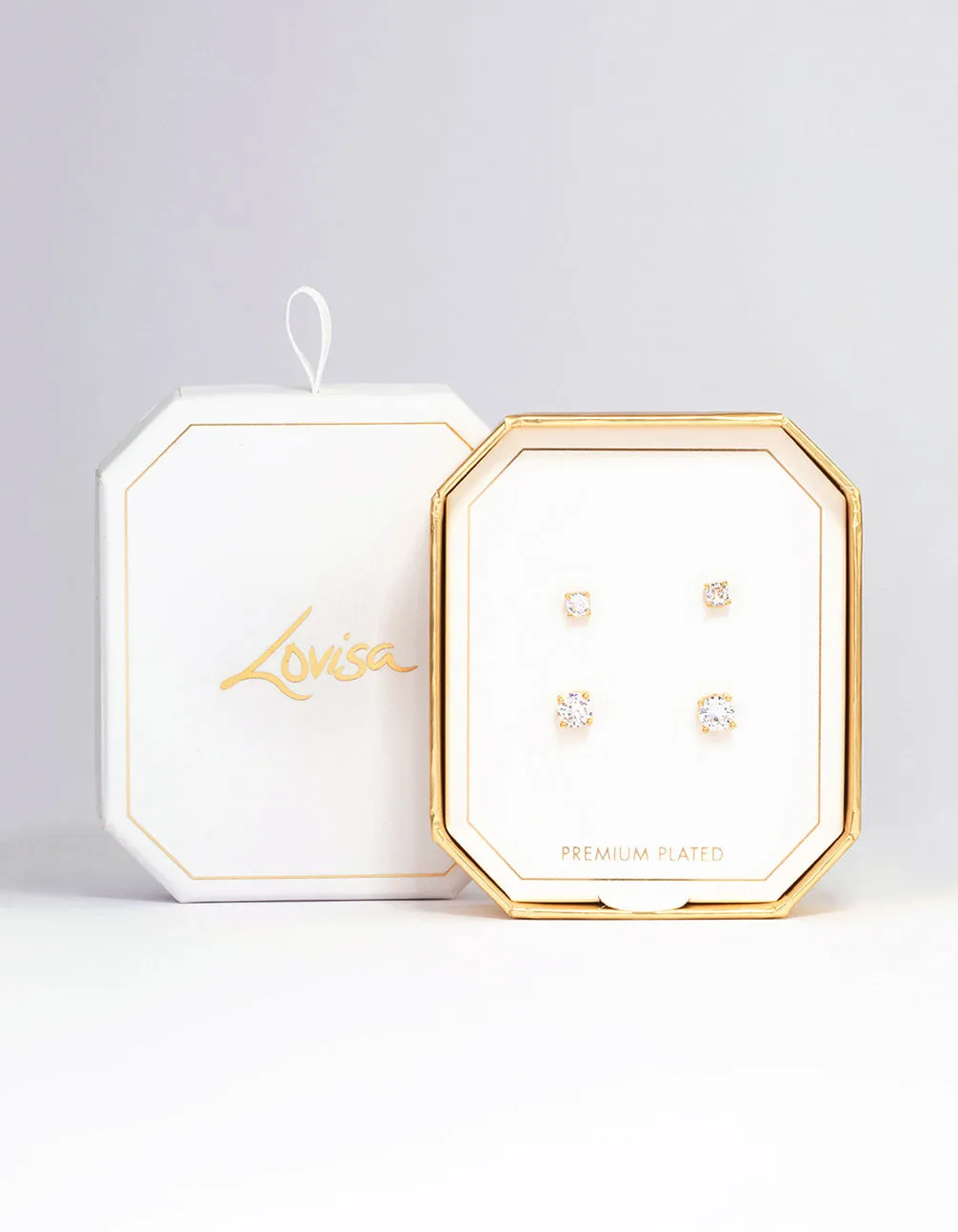 Gold Plated Cubic Zirconia Stud Earring Pack