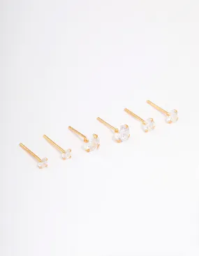 Gold Plated Sterling Silver Crystal Cubic Zirconia Earring 3-Pack