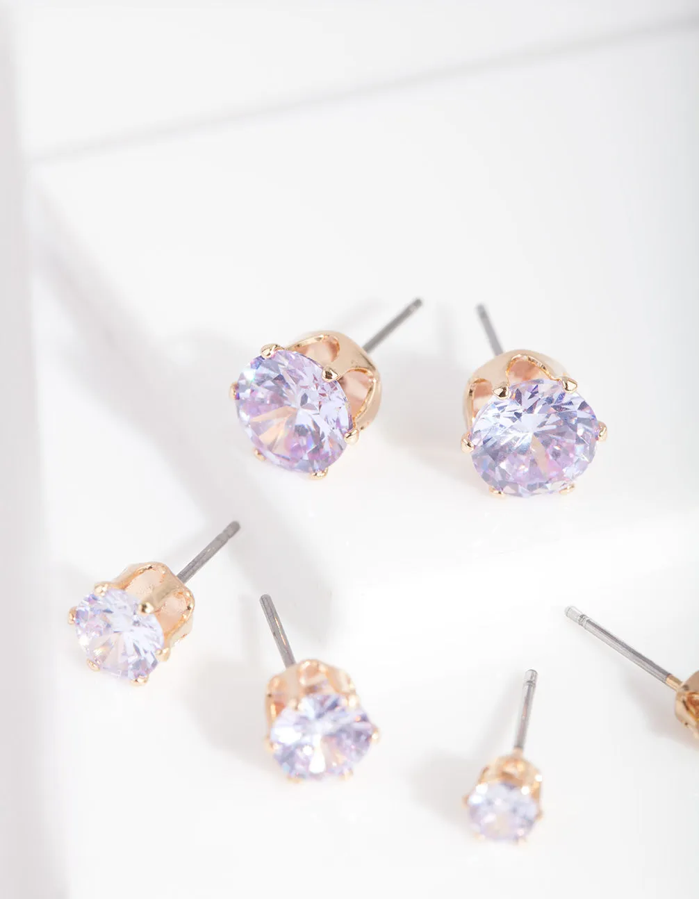 Gold Purple Cubic Zirconia Graduating Stud Earring Pack