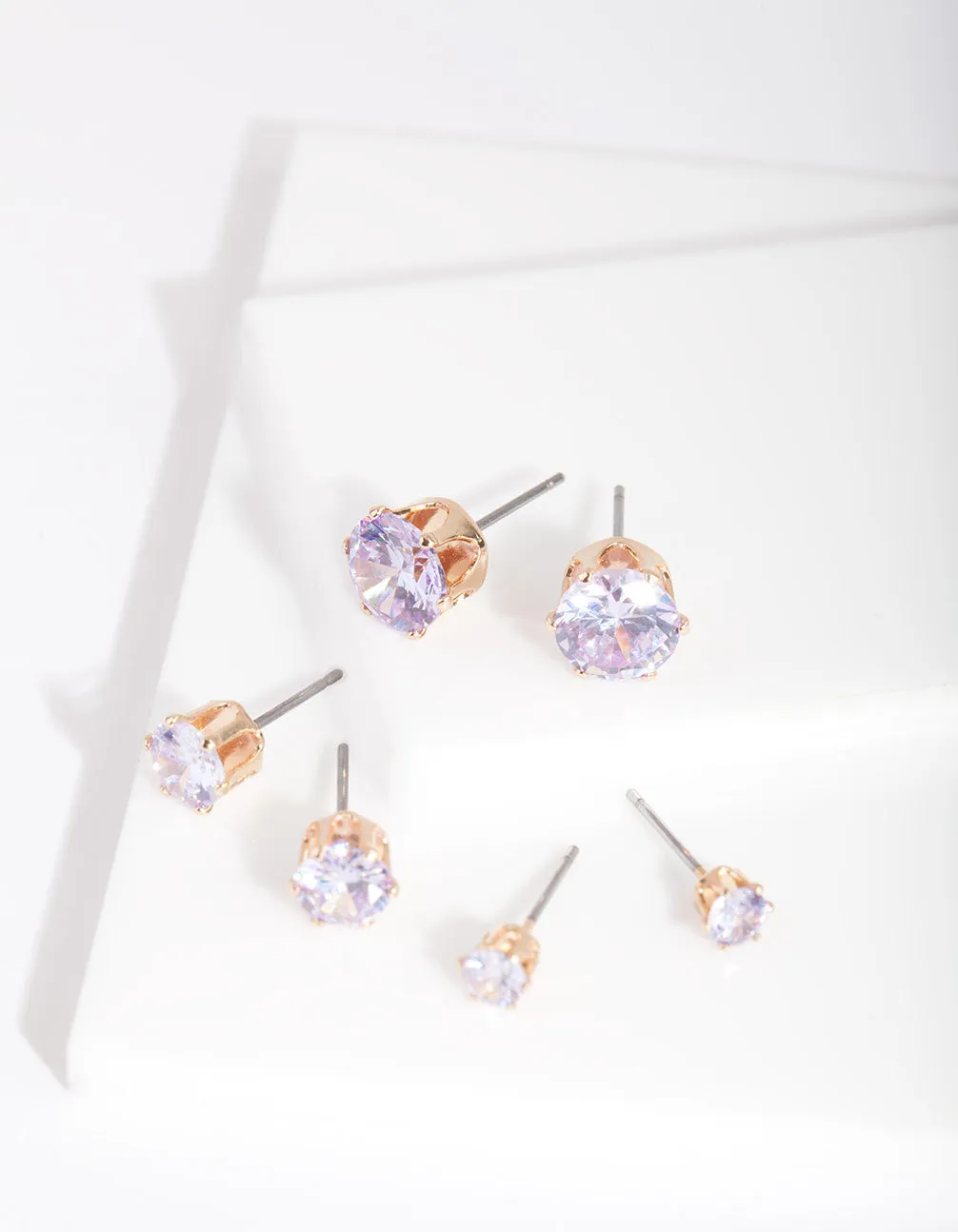 Gold Purple Cubic Zirconia Graduating Stud Earring Pack