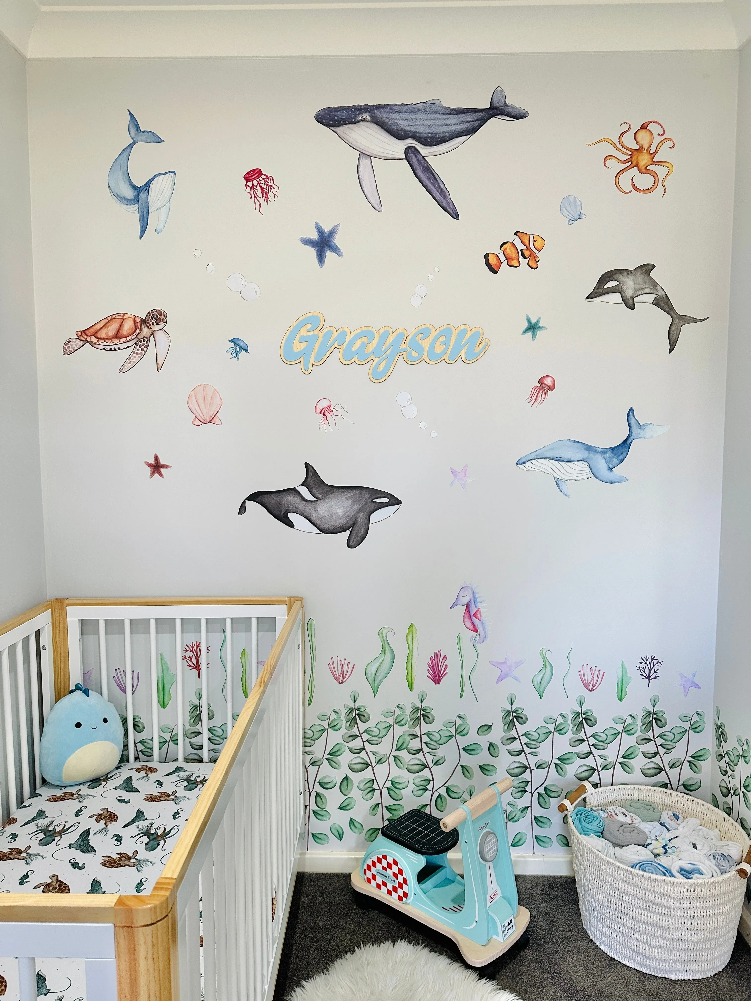 Green Eucalyptus Australian Design Hand Painted Peel & Stick, Removable Wall Decal. Nursery, Kids Playroom, Kids Teens Bedroom