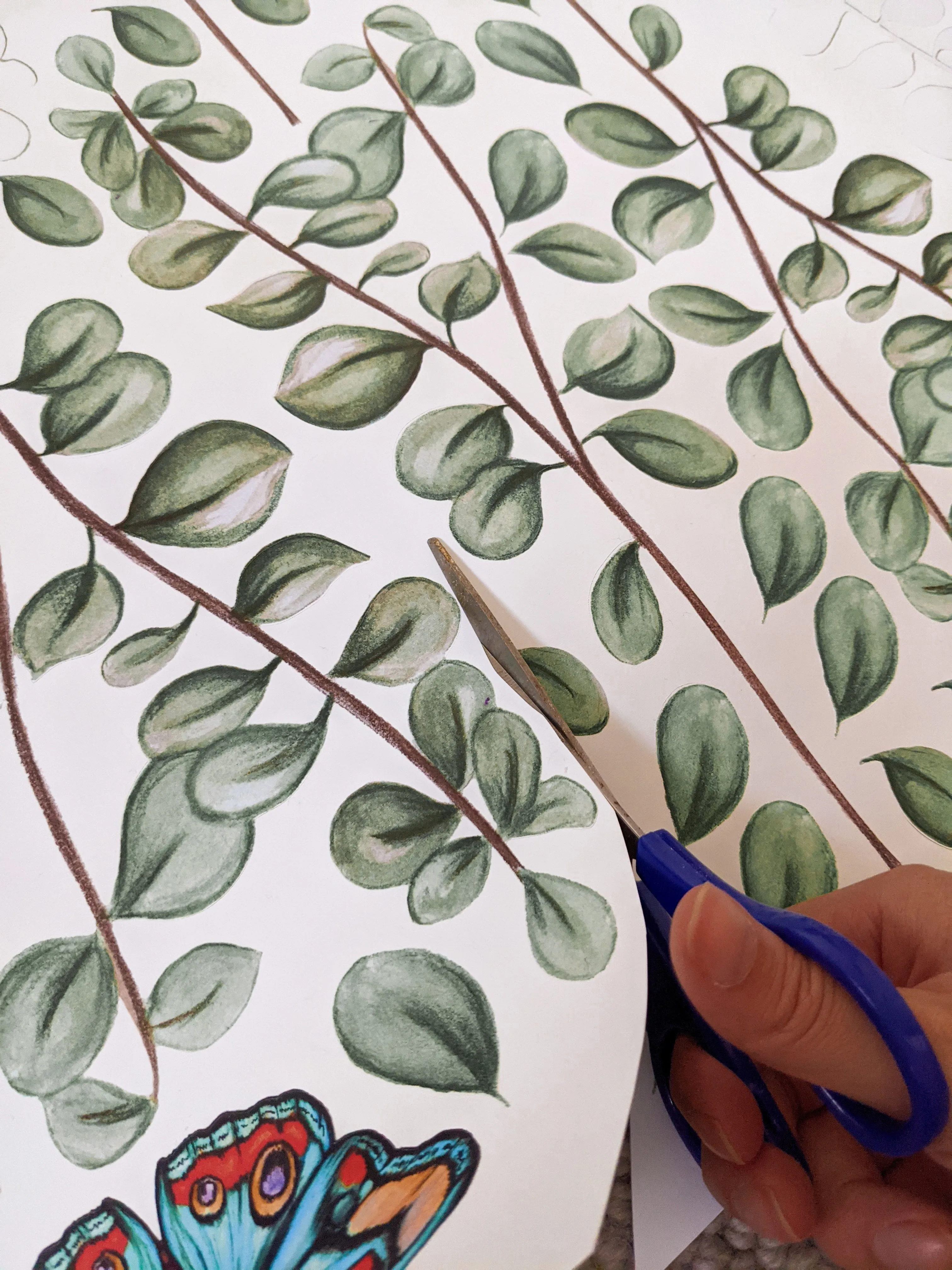 Green Eucalyptus Australian Design Hand Painted Peel & Stick, Removable Wall Decal. Nursery, Kids Playroom, Kids Teens Bedroom