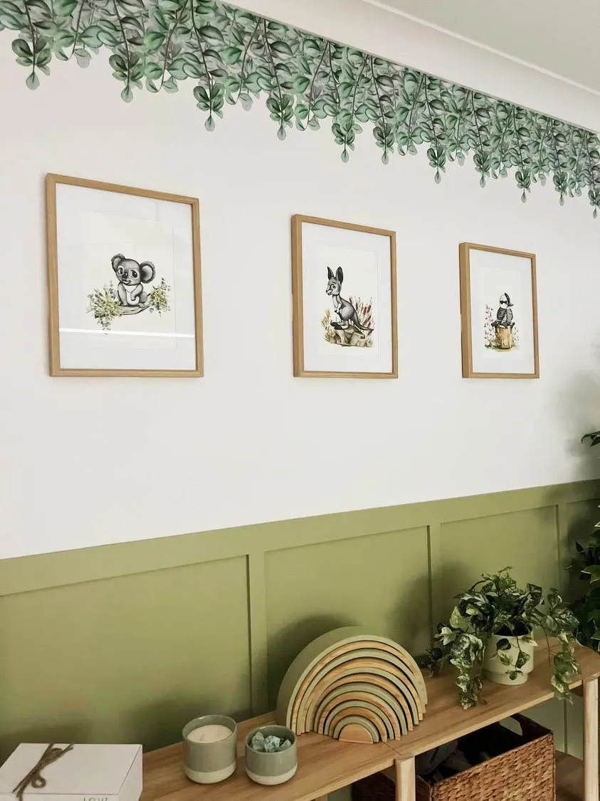 Green Eucalyptus Australian Design Hand Painted Peel & Stick, Removable Wall Decal. Nursery, Kids Playroom, Kids Teens Bedroom
