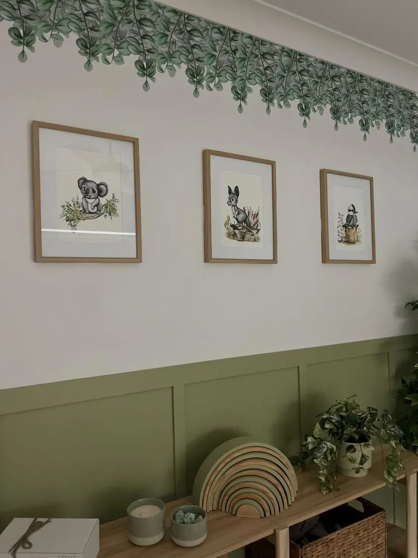 Green Eucalyptus Australian Design Hand Painted Peel & Stick, Removable Wall Decal. Nursery, Kids Playroom, Kids Teens Bedroom