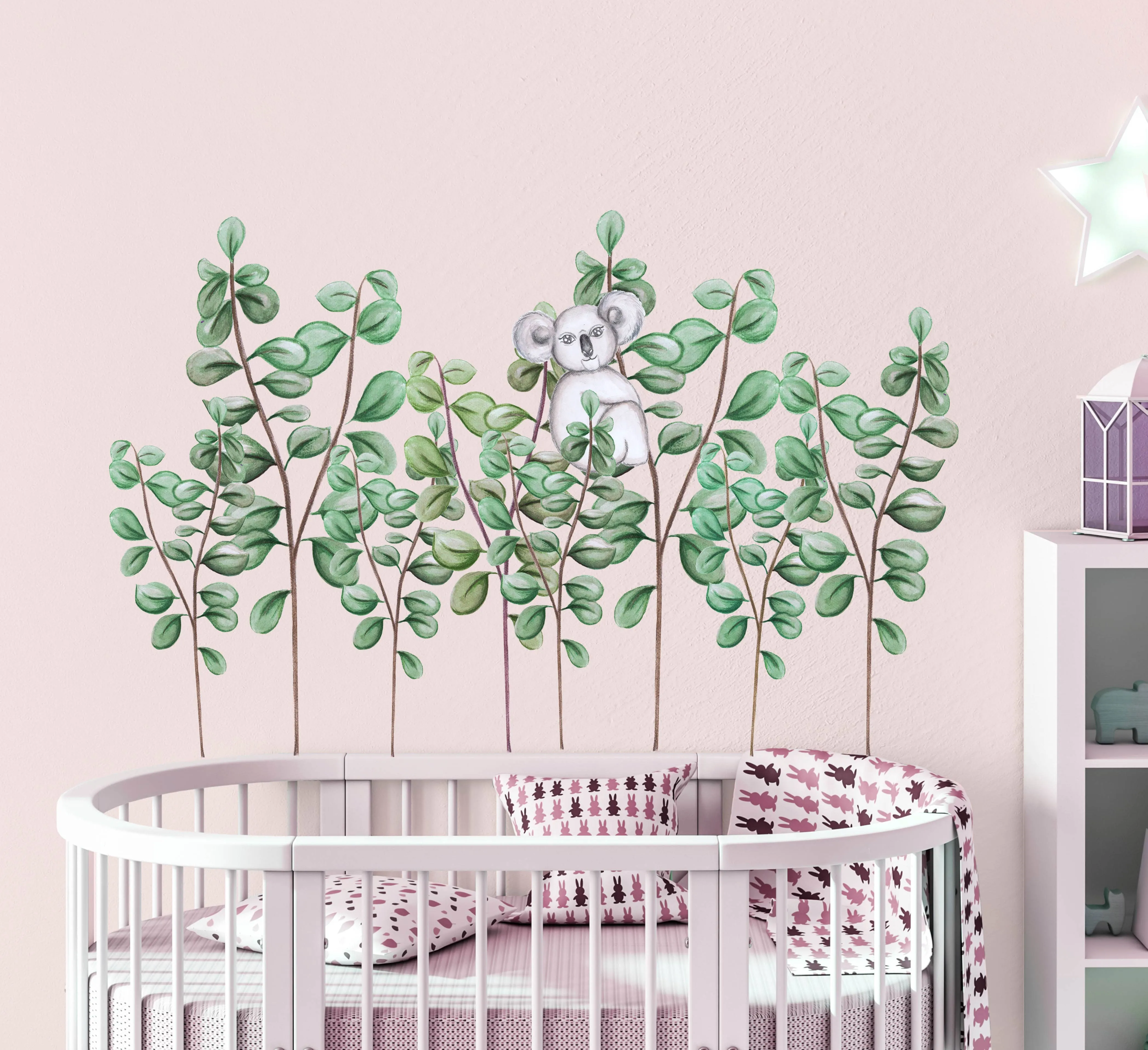Green Eucalyptus Australian Design Hand Painted Peel & Stick, Removable Wall Decal. Nursery, Kids Playroom, Kids Teens Bedroom