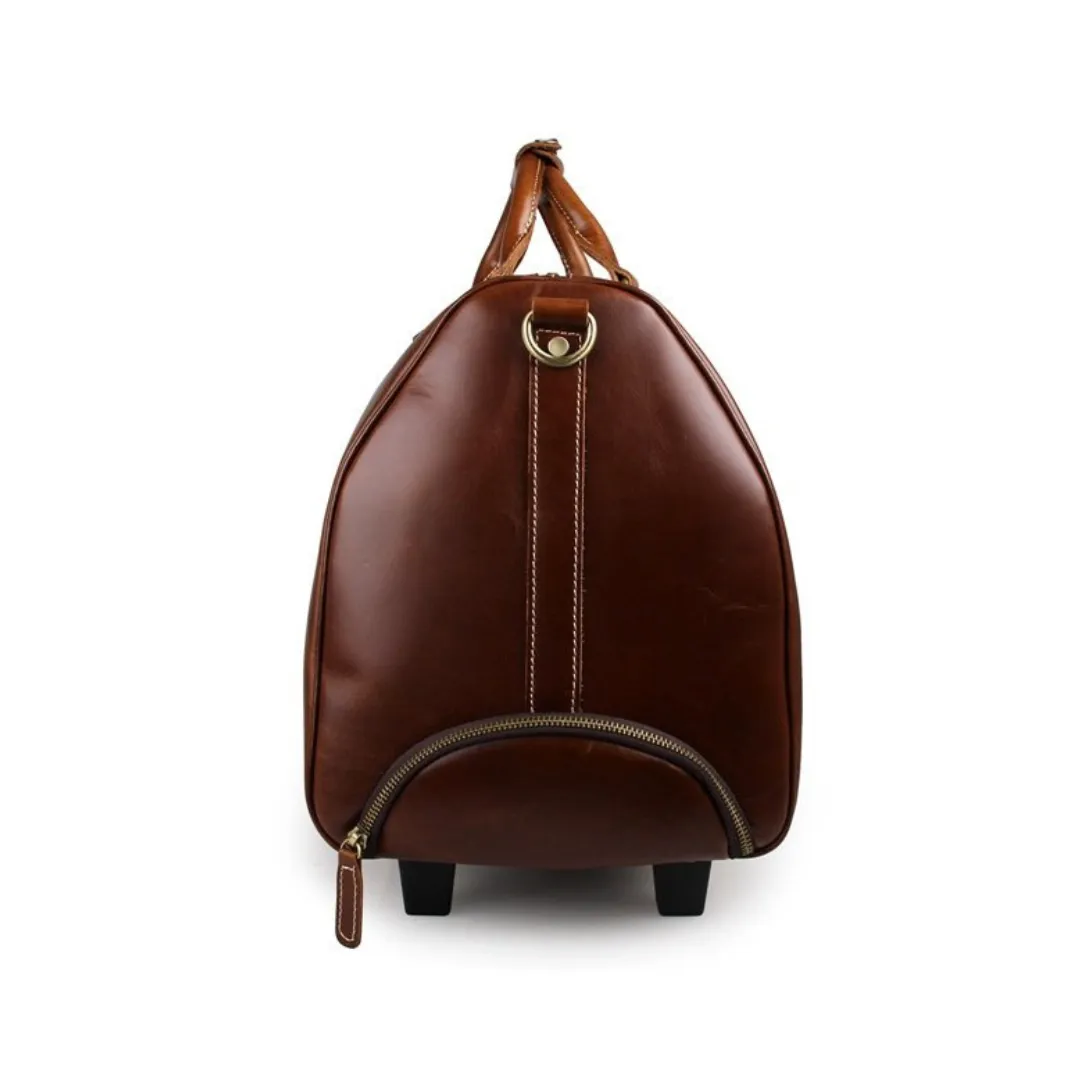 Handmade Vintage Full Grain Leather Large Travel Bag With Wheels