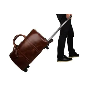 Handmade Vintage Full Grain Leather Large Travel Bag With Wheels
