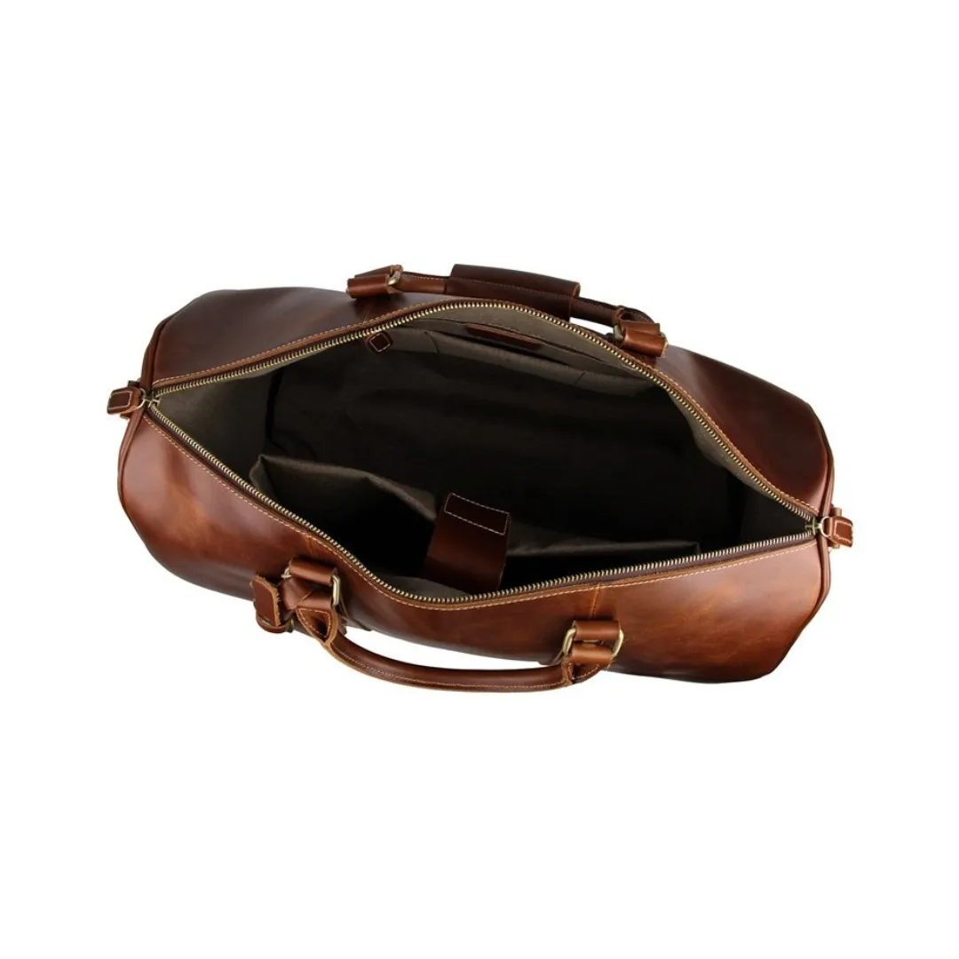 Handmade Vintage Full Grain Leather Large Travel Bag With Wheels