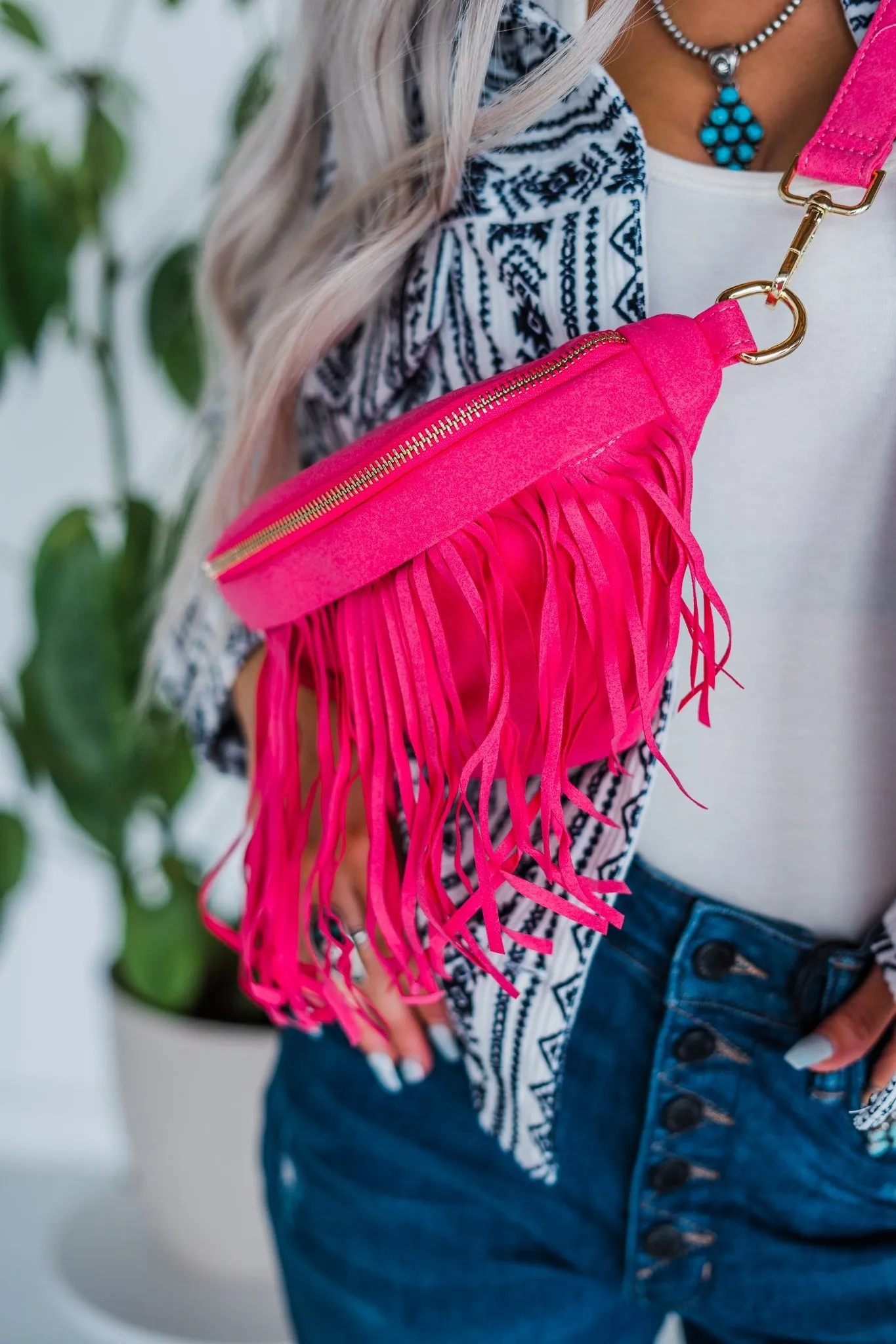 Hot Pink Removable Fringe Fanny Pack