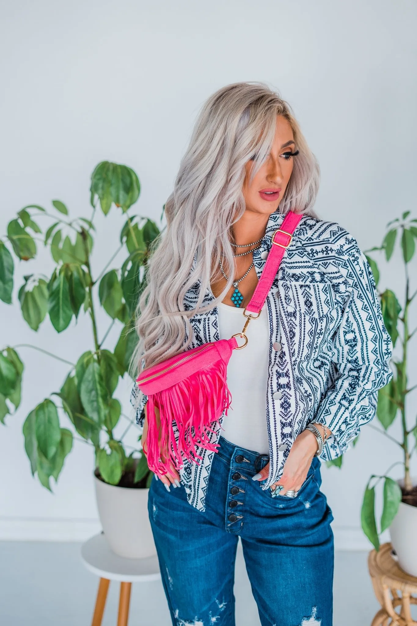 Hot Pink Removable Fringe Fanny Pack