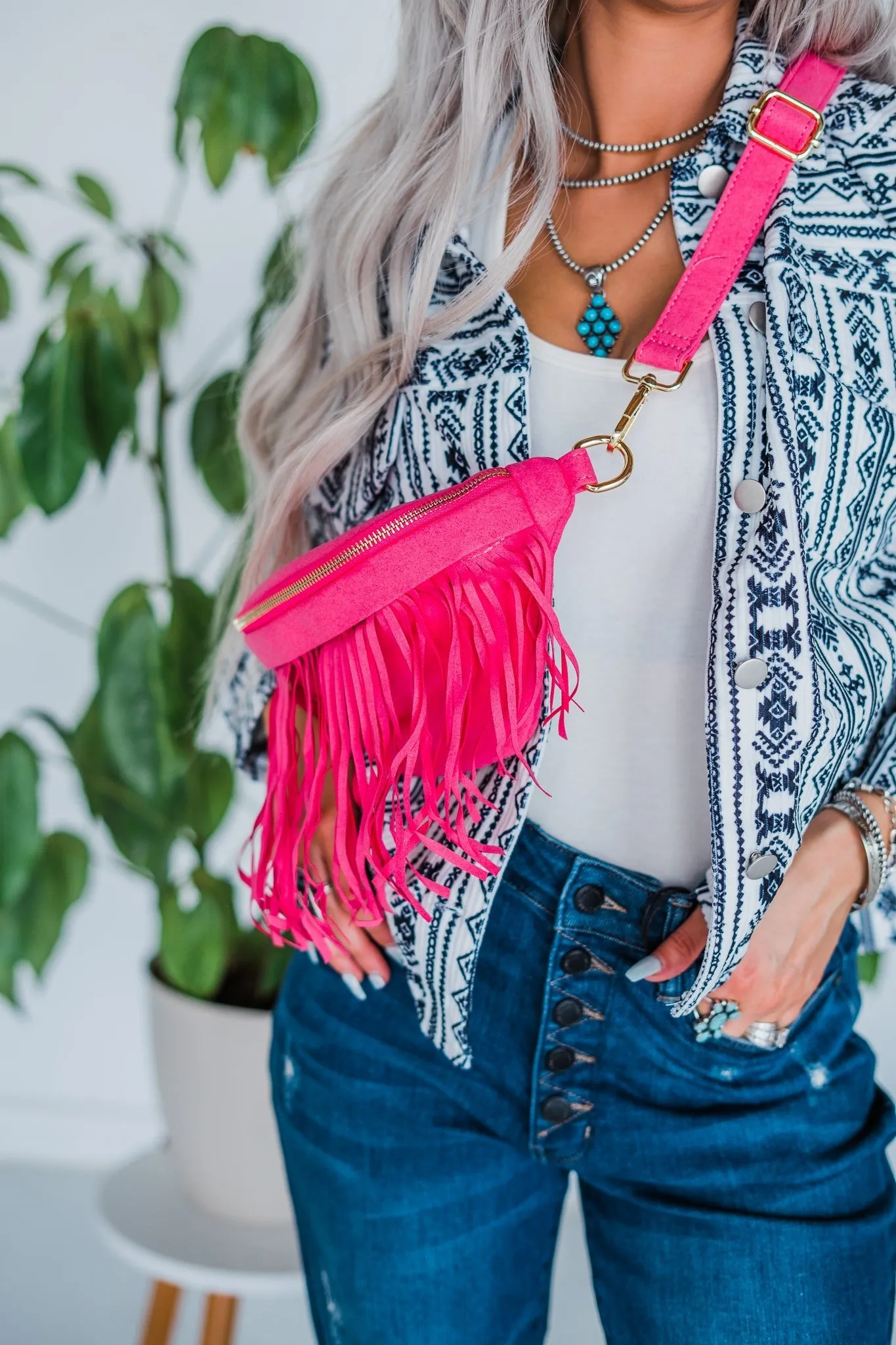 Hot Pink Removable Fringe Fanny Pack