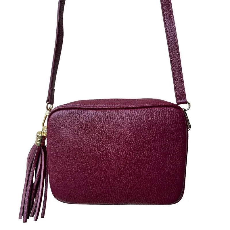 Italian Leather Big Box Bag Red Plum