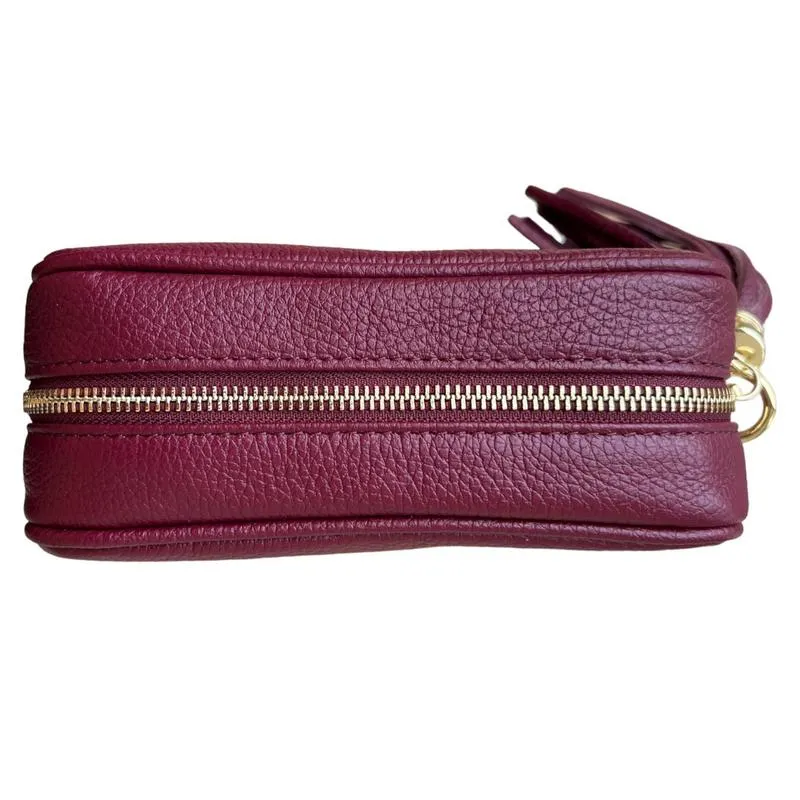 Italian Leather Big Box Bag Red Plum