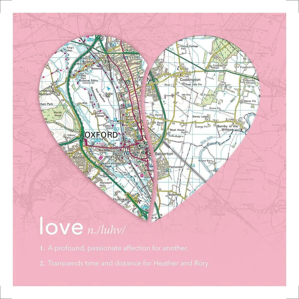 Joined Map Heart – Personalised Dictionary Definition Map Art - Love