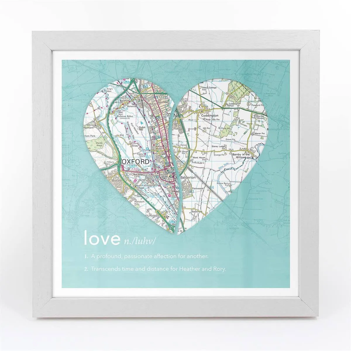 Joined Map Heart – Personalised Dictionary Definition Map Art - Love