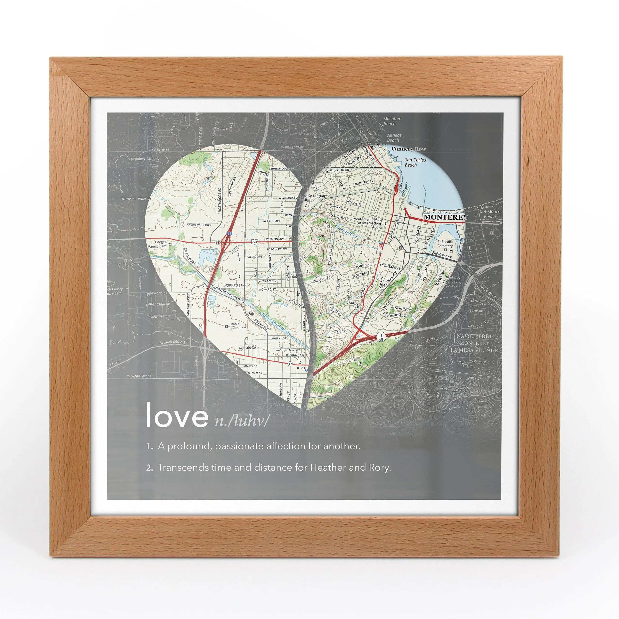 Joined Map Heart – Personalized Dictionary Definition Map Art - Love