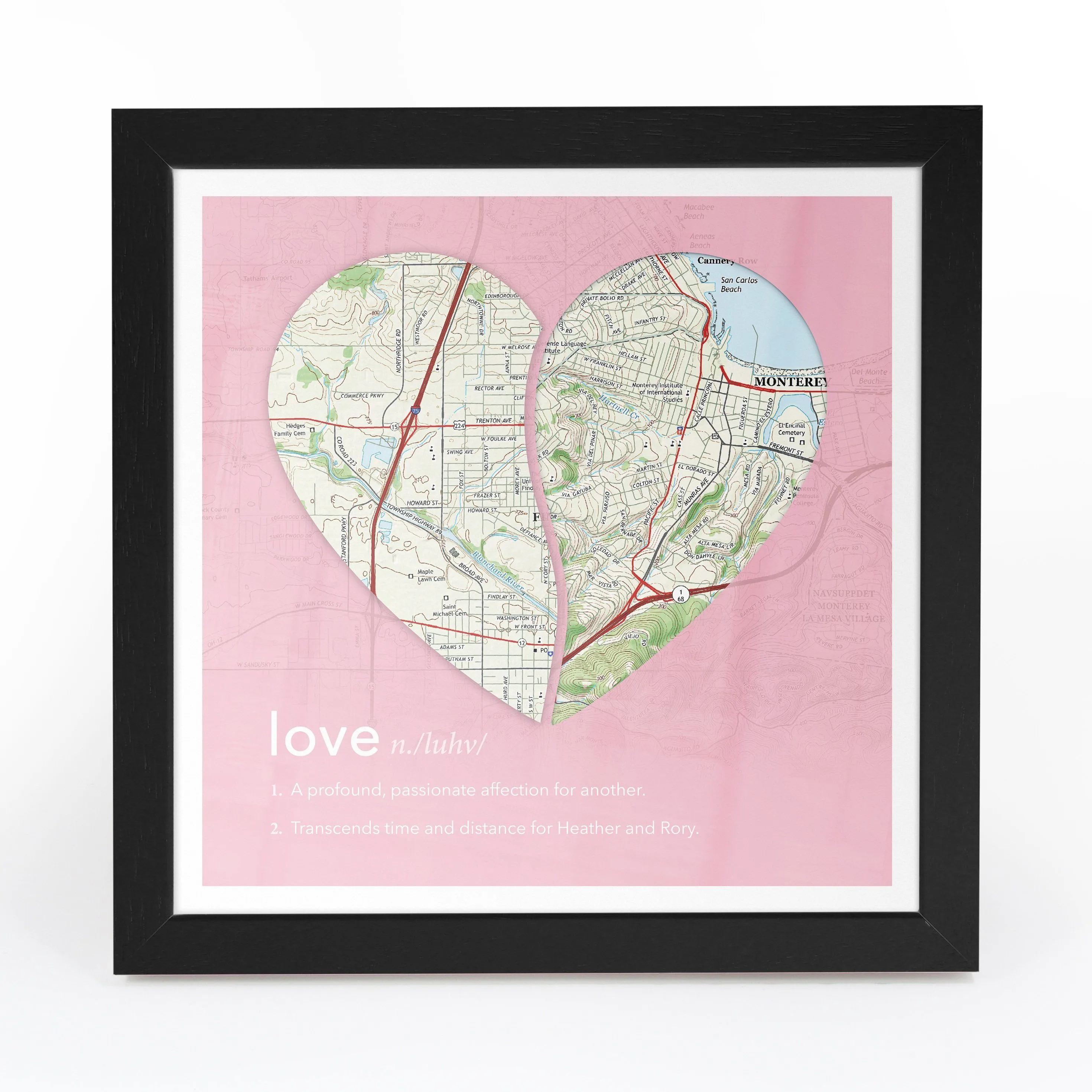 Joined Map Heart – Personalized Dictionary Definition Map Art - Love
