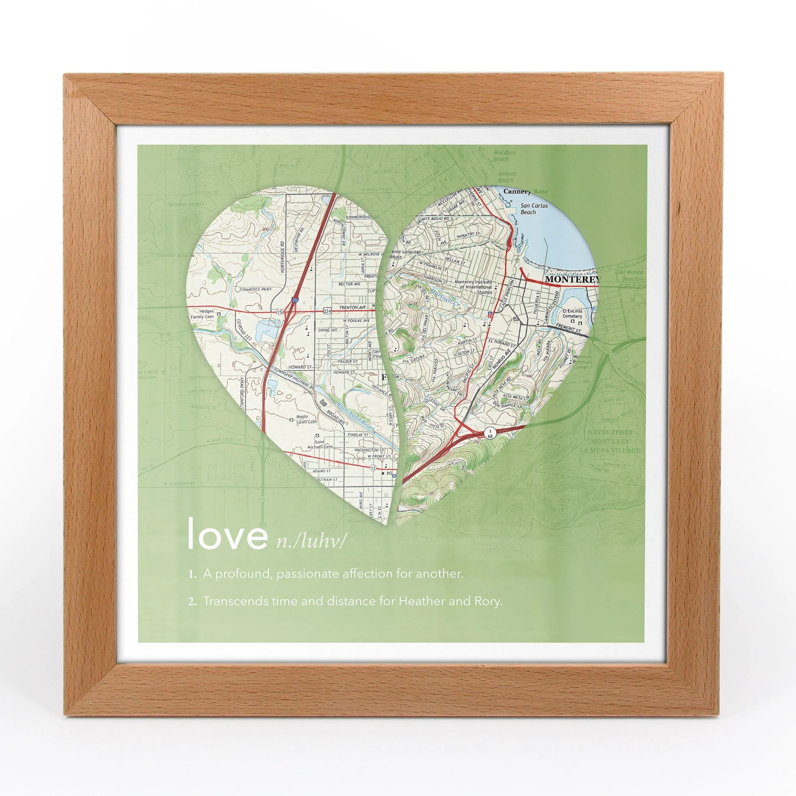 Joined Map Heart – Personalized Dictionary Definition Map Art - Love