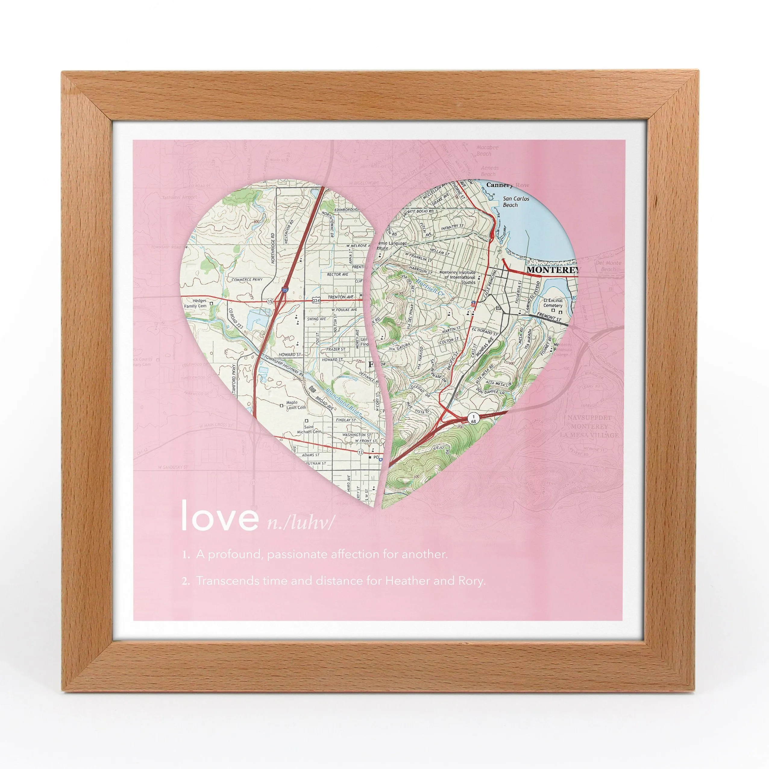 Joined Map Heart – Personalized Dictionary Definition Map Art - Love