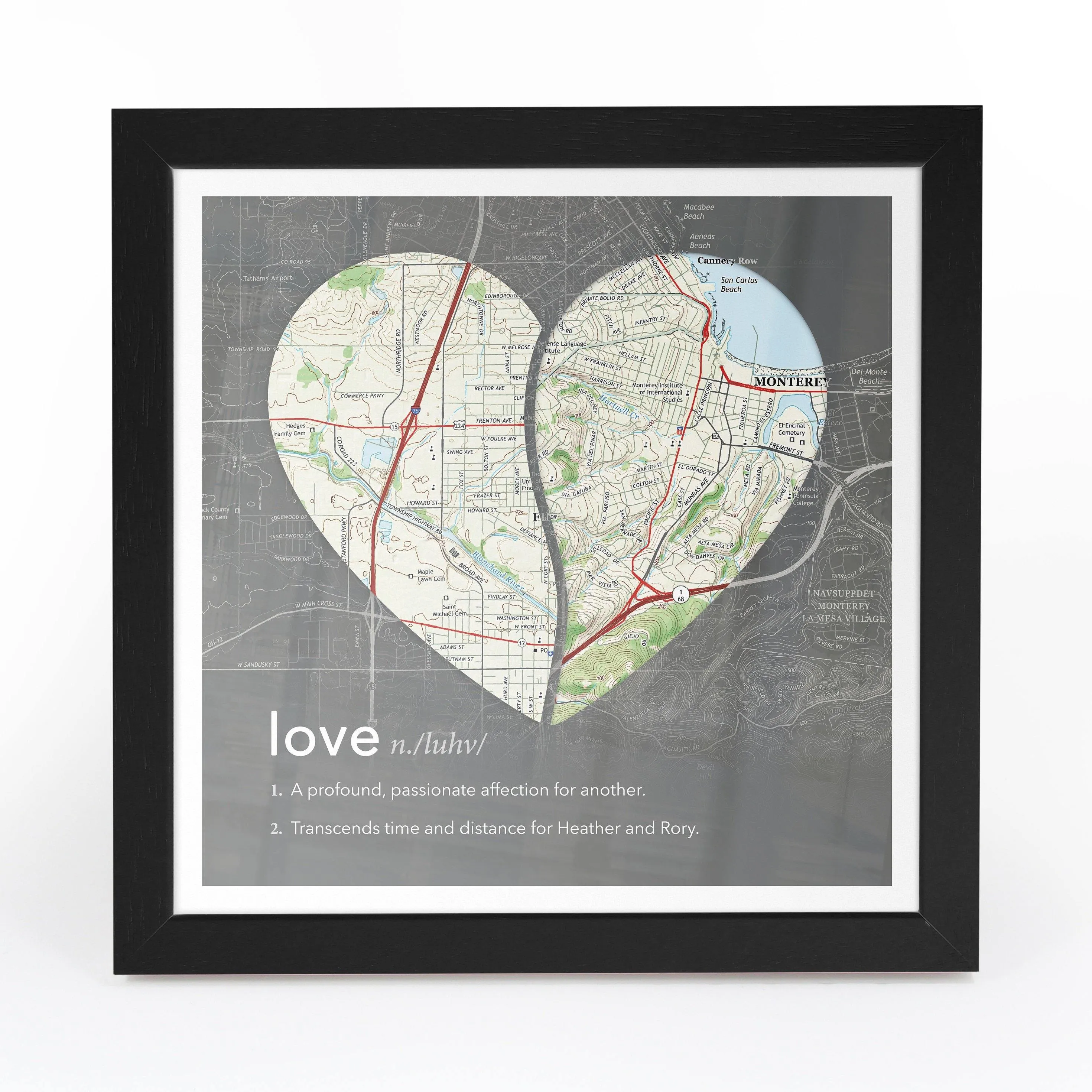 Joined Map Heart – Personalized Dictionary Definition Map Art - Love