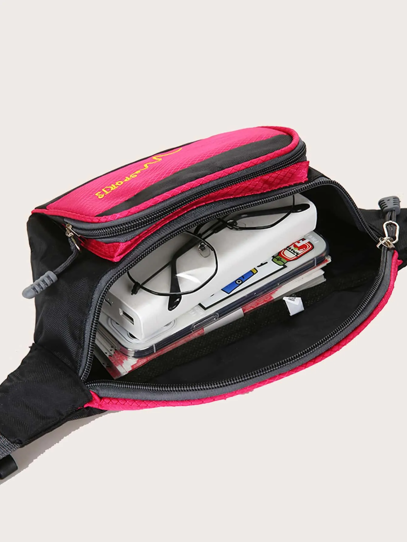 Letter Graphic Double Zipper Fanny Pack