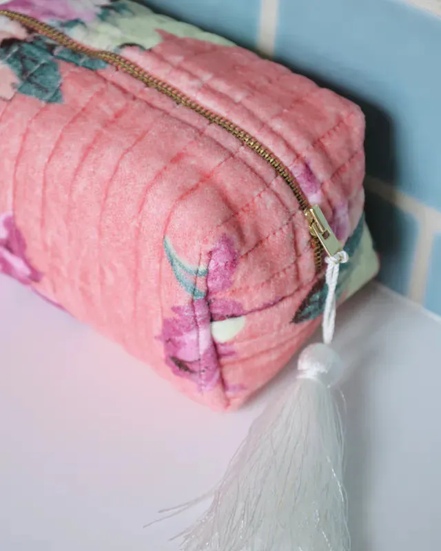 Makeup Bag Velvet - Pink Posy