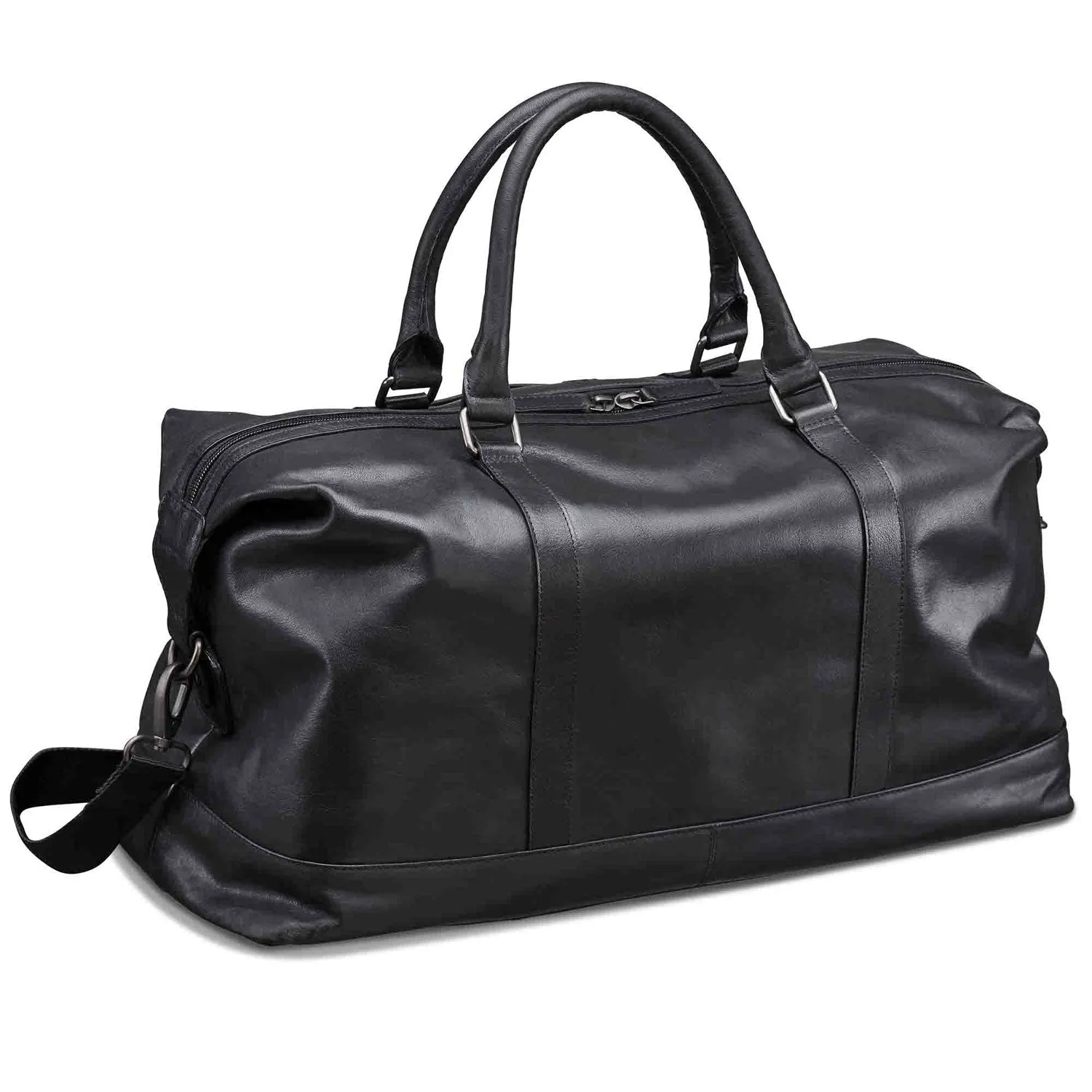 Mancini Leather Carry-on Duffle Bag, 20" x 10" x 12", Black