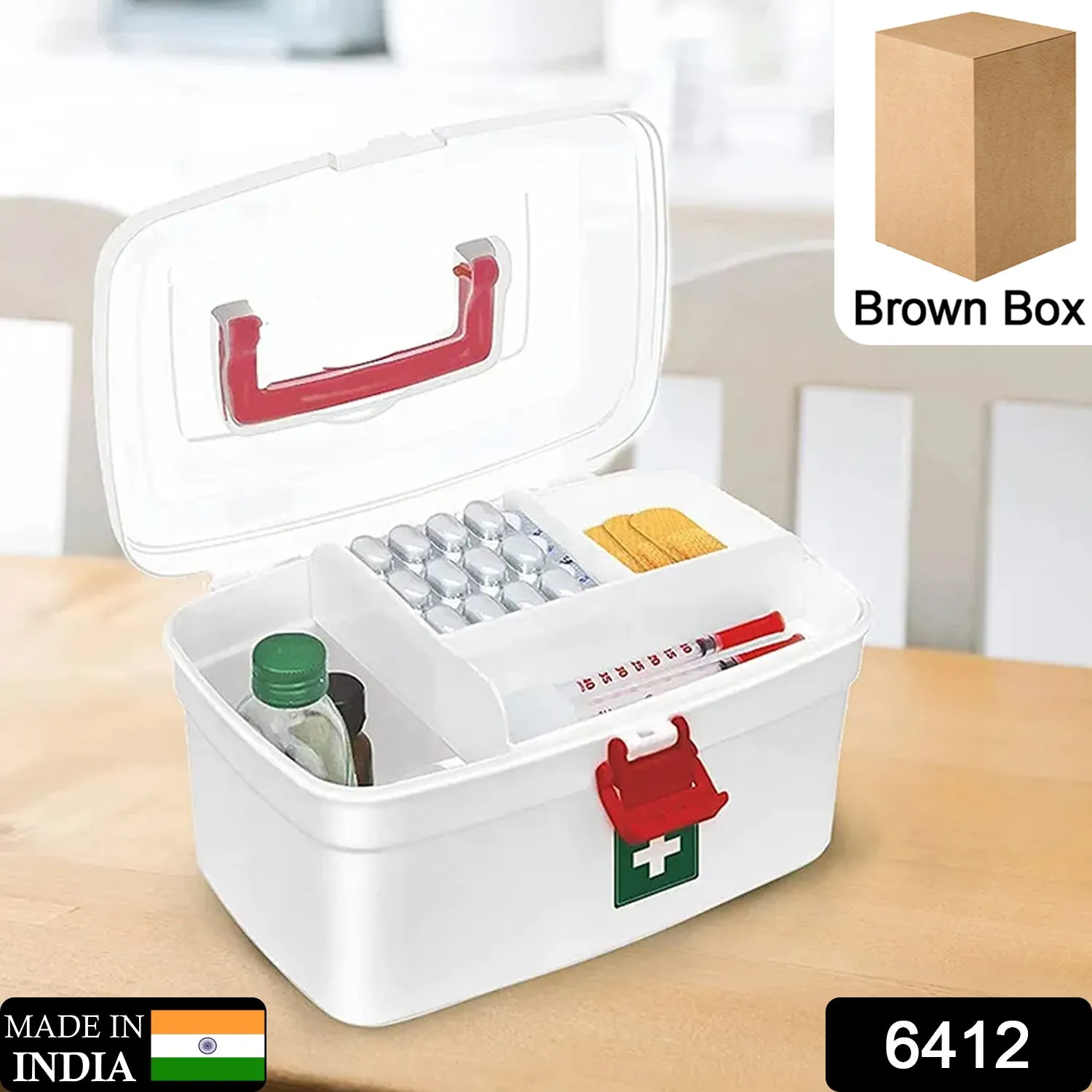 Medical Box, 1 Piece,Indoor Outdoor Medical Utility,Medicine Storage Box,Detachable Tray Medical Box Multi Purpose Regular Medicine, First Aid Box with Handle,