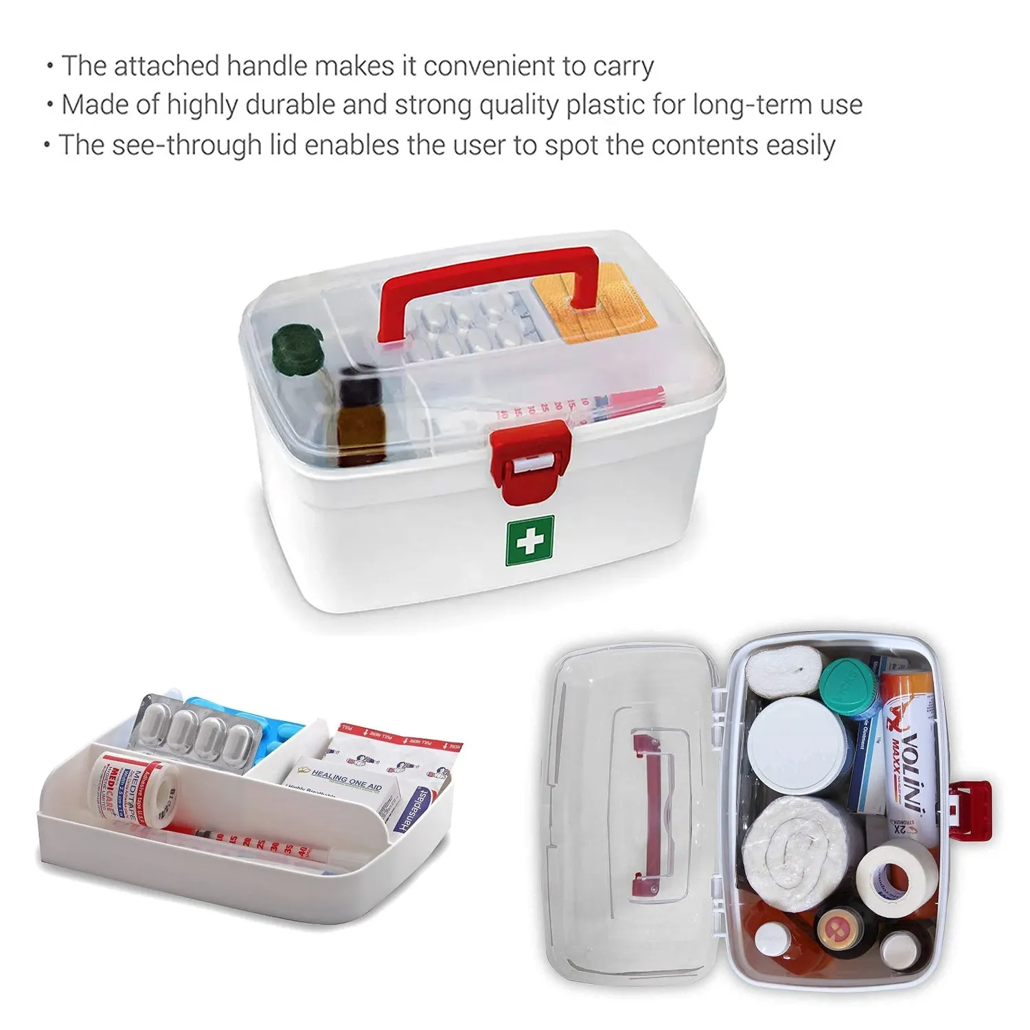 Medical Box, 1 Piece,Indoor Outdoor Medical Utility,Medicine Storage Box,Detachable Tray Medical Box Multi Purpose Regular Medicine, First Aid Box with Handle,