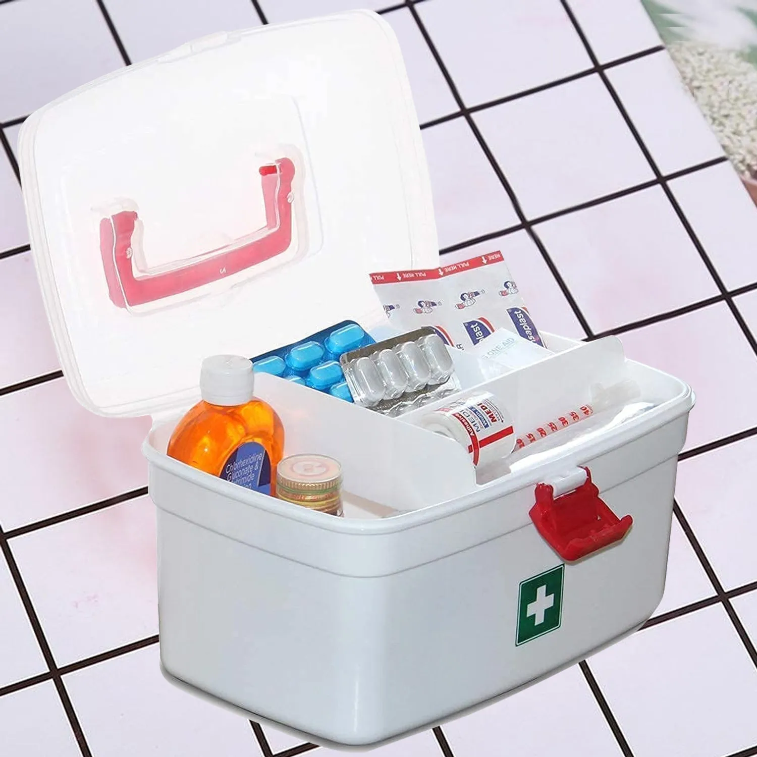 Medical Box, 1 Piece,Indoor Outdoor Medical Utility,Medicine Storage Box,Detachable Tray Medical Box Multi Purpose Regular Medicine, First Aid Box with Handle,