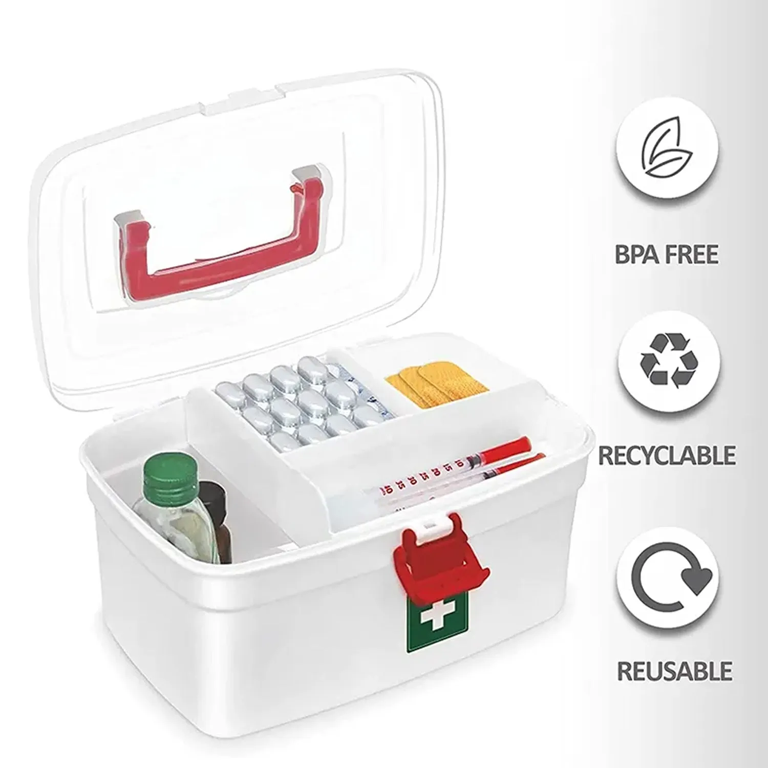 Medical Box, 1 Piece,Indoor Outdoor Medical Utility,Medicine Storage Box,Detachable Tray Medical Box Multi Purpose Regular Medicine, First Aid Box with Handle,
