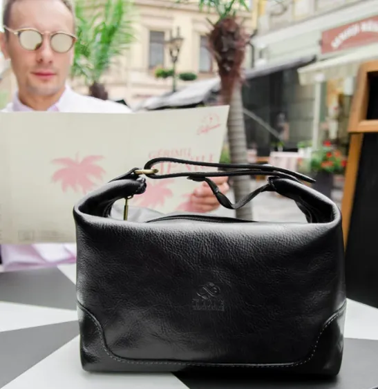 Men's Leather Toiletry Bag - Black