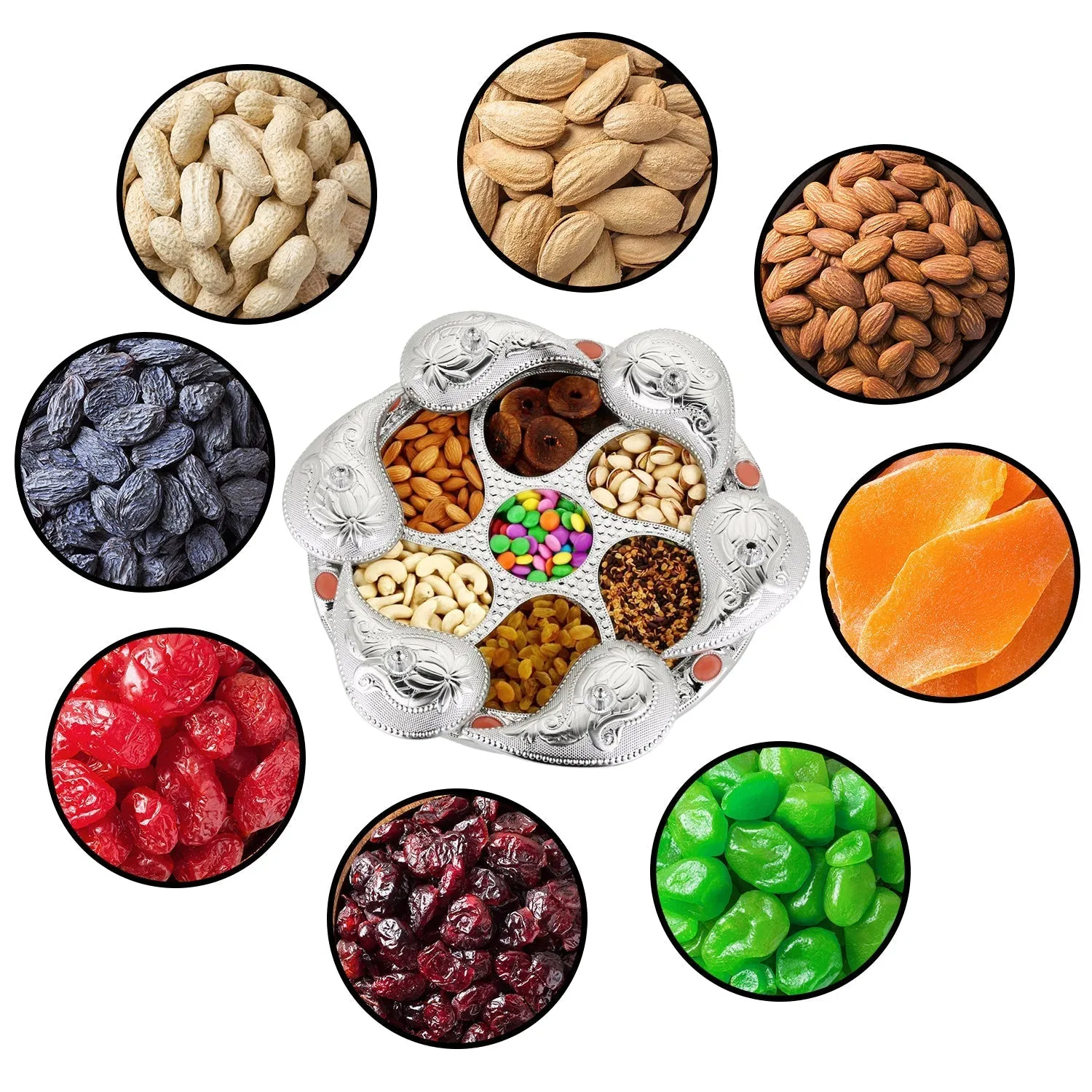 Multipurpose 7 Compartment Dry Fruit Serving Rotating Tray , Candy, Chocolate, Snacks Storage Box, Masala Box