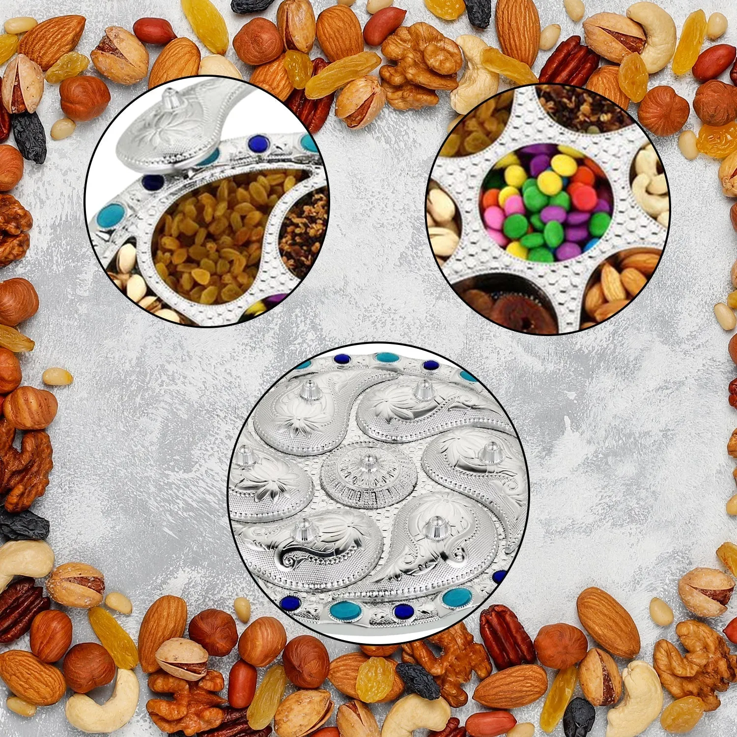 Multipurpose 7 Compartment Dry Fruit Serving Rotating Tray , Candy, Chocolate, Snacks Storage Box, Masala Box