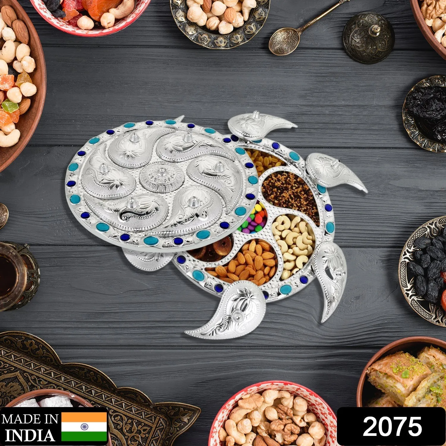 Multipurpose 7 Compartment Dry Fruit Serving Rotating Tray , Candy, Chocolate, Snacks Storage Box, Masala Box