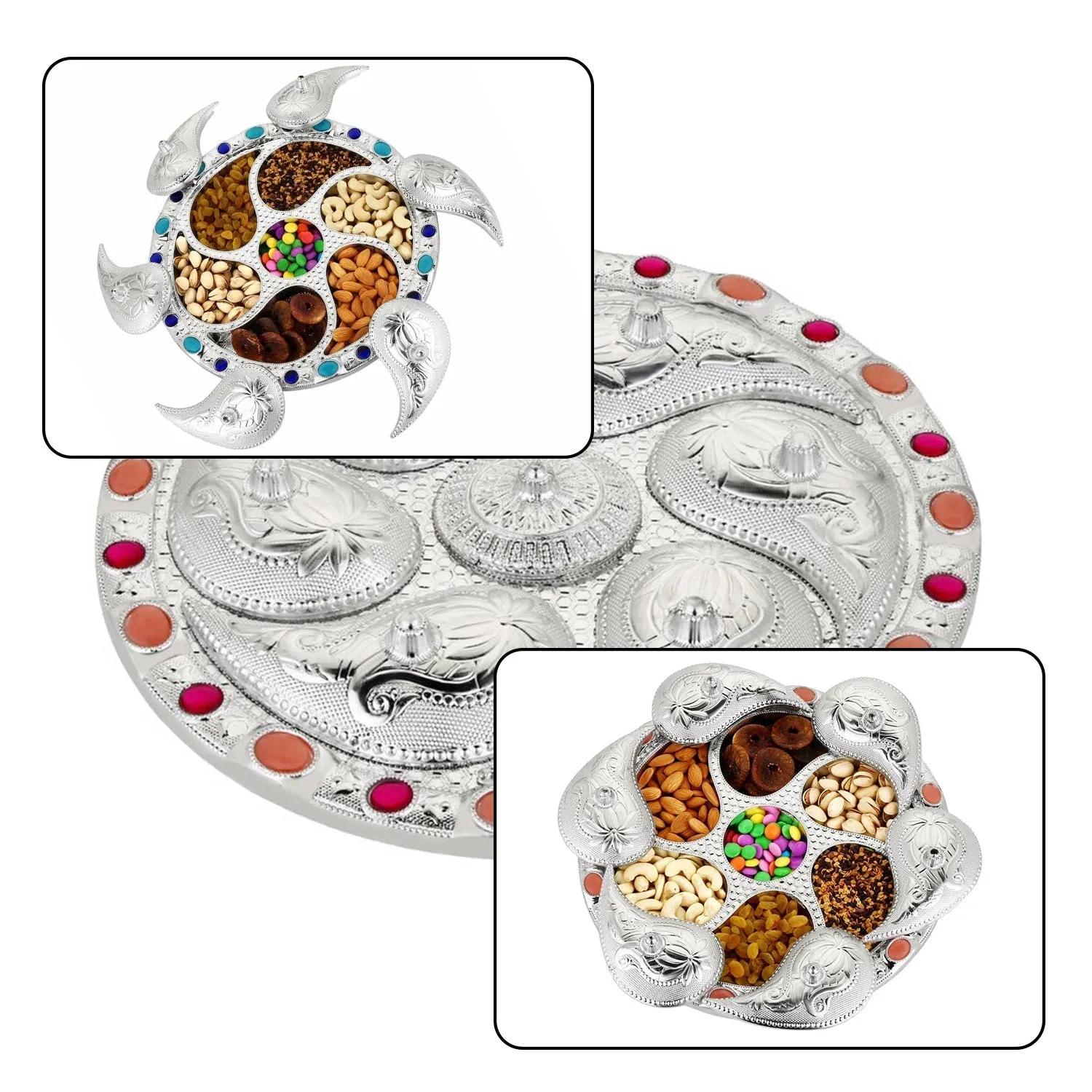 Multipurpose 7 Compartment Dry Fruit Serving Rotating Tray , Candy, Chocolate, Snacks Storage Box, Masala Box