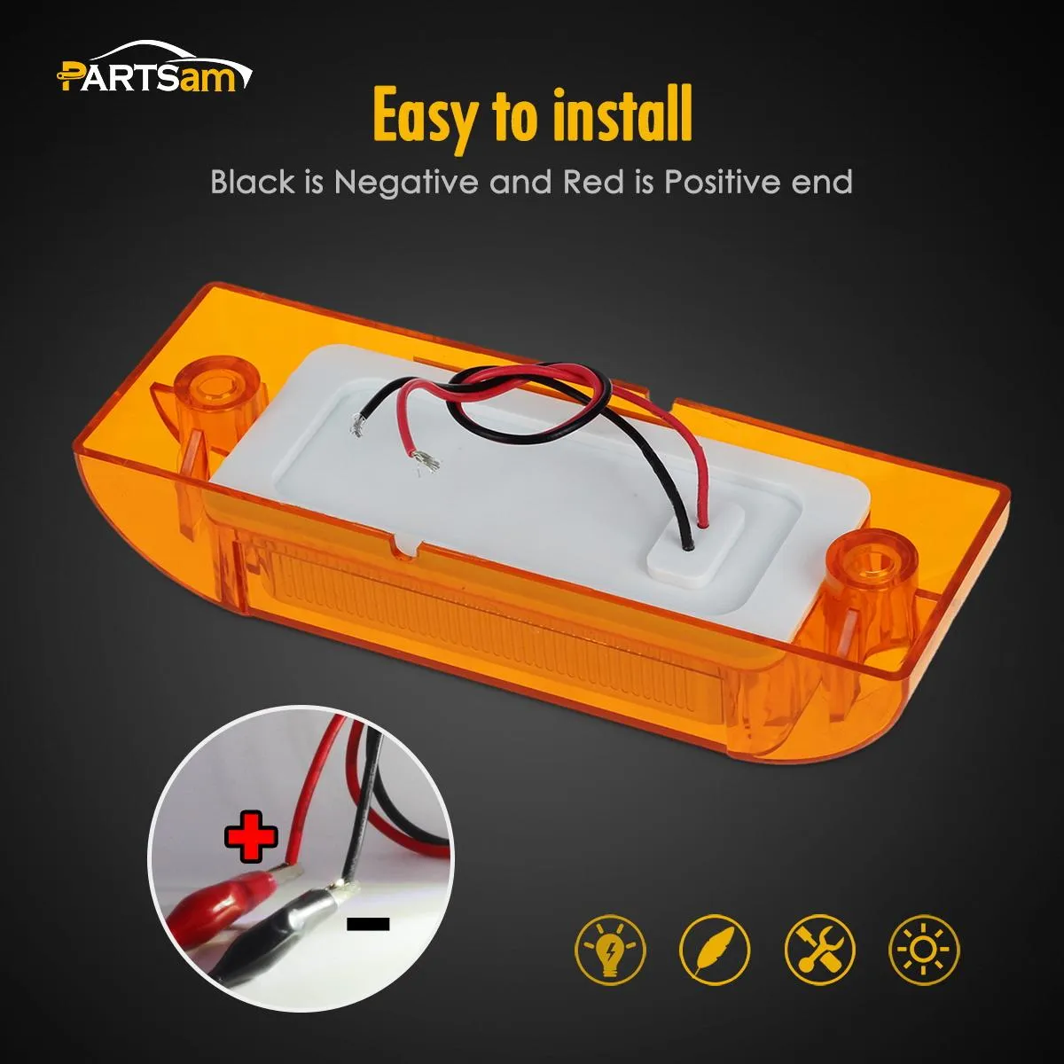 Partsam Amber Lens 2" x 6" rectangular 13 diode LED marker light w/reflector Surface Mount, Multi Faceted 6x2 Rectangle Led Truck and Trailer Side Marker and Clearance Lights (Pack of 10)