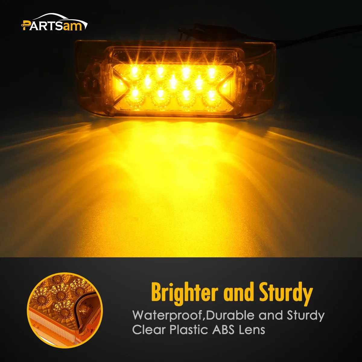 Partsam Amber Lens 2" x 6" rectangular 13 diode LED marker light w/reflector Surface Mount, Multi Faceted 6x2 Rectangle Led Truck and Trailer Side Marker and Clearance Lights (Pack of 10)