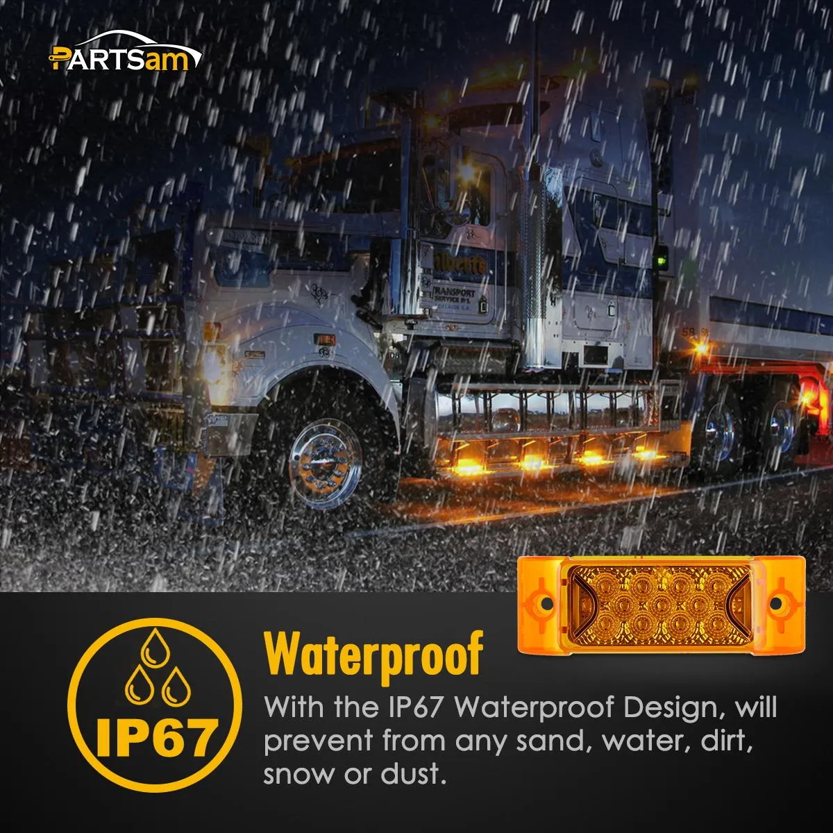 Partsam Amber Lens 2" x 6" rectangular 13 diode LED marker light w/reflector Surface Mount, Multi Faceted 6x2 Rectangle Led Truck and Trailer Side Marker and Clearance Lights (Pack of 10)