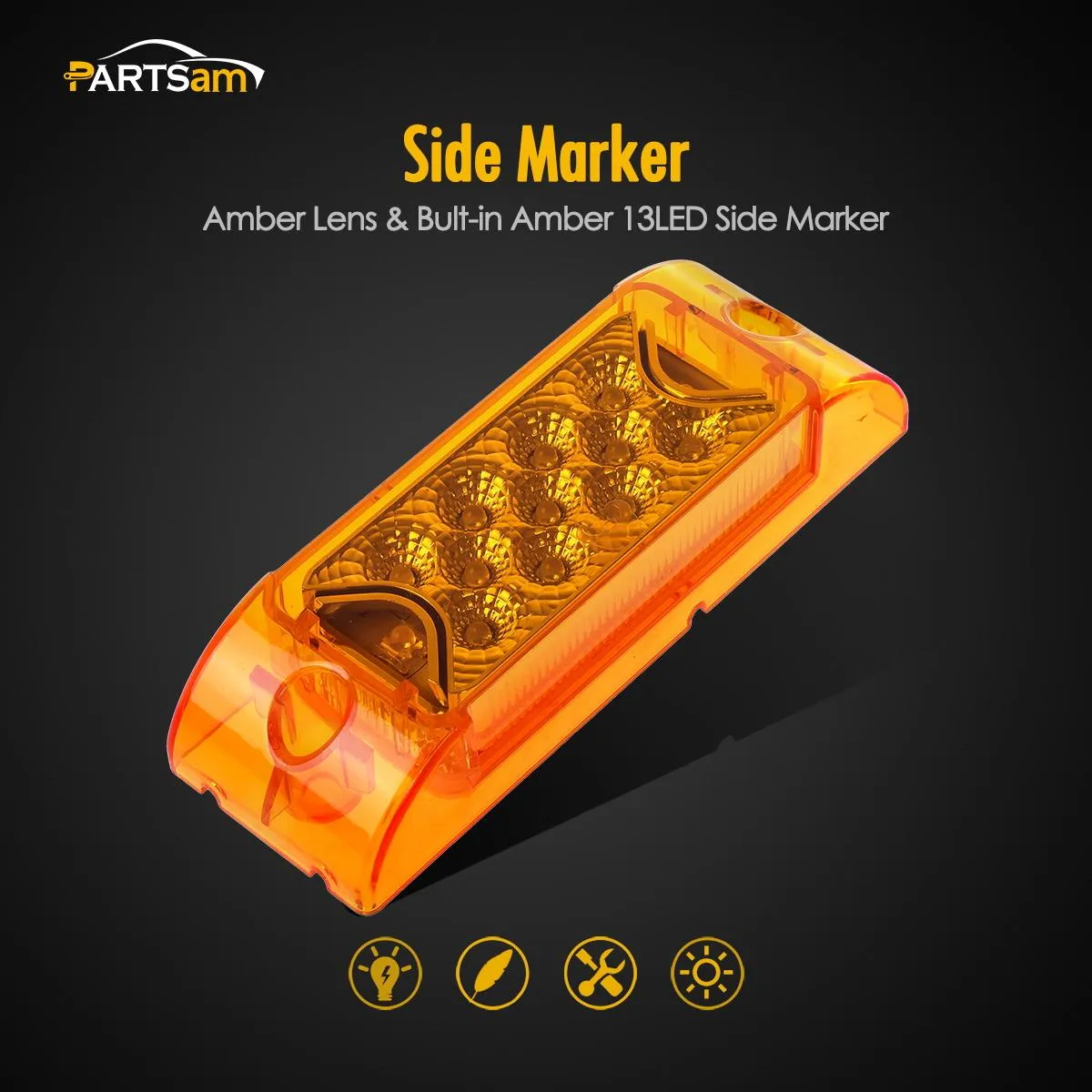 Partsam Amber Lens 2" x 6" rectangular 13 diode LED marker light w/reflector Surface Mount, Multi Faceted 6x2 Rectangle Led Truck and Trailer Side Marker and Clearance Lights (Pack of 10)