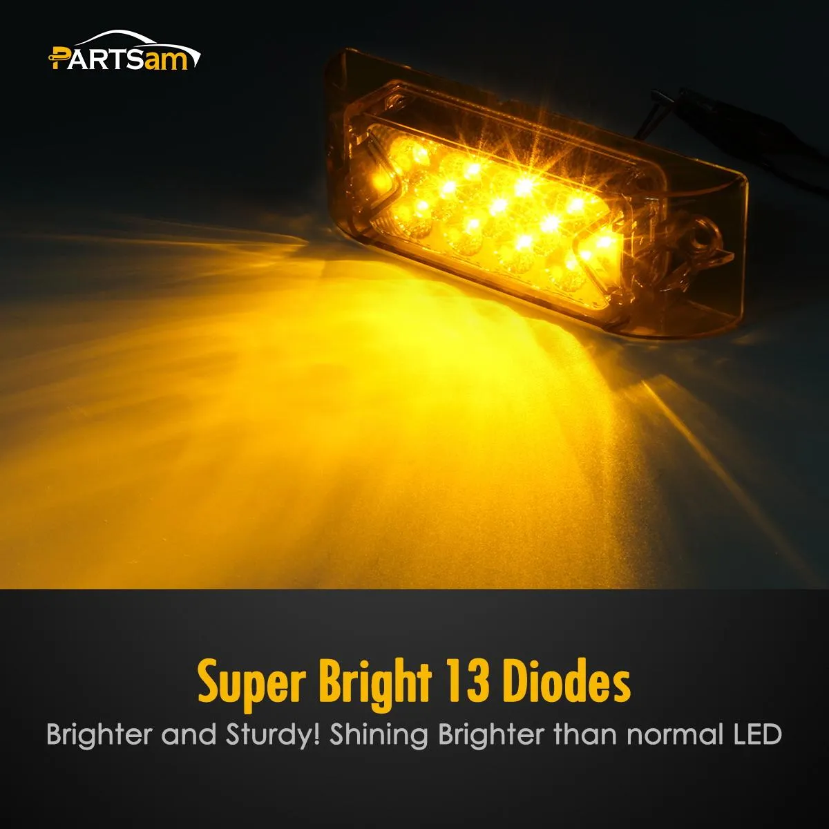 Partsam Amber Lens 2" x 6" rectangular 13 diode LED marker light w/reflector Surface Mount, Multi Faceted 6x2 Rectangle Led Truck and Trailer Side Marker and Clearance Lights (Pack of 10)