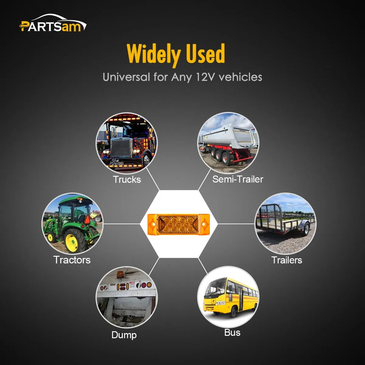 Partsam Amber Lens 2" x 6" rectangular 13 diode LED marker light w/reflector Surface Mount, Multi Faceted 6x2 Rectangle Led Truck and Trailer Side Marker and Clearance Lights (Pack of 10)