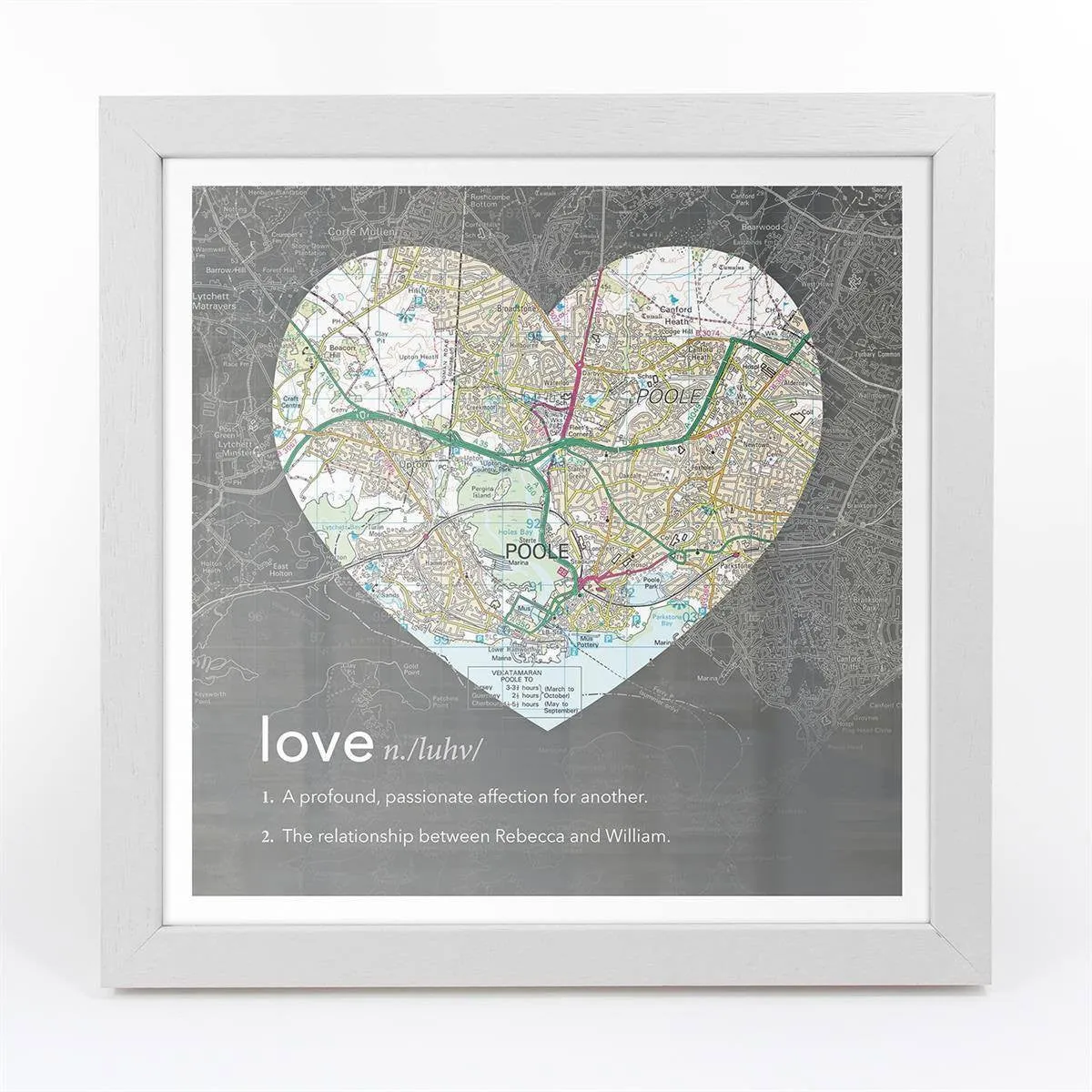 Personalised Framed Dictionary Definition Map - Love